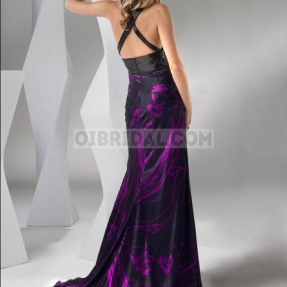 Flirt Maggie Sottero Prom Dress Beaded Floral Formal Sexy Purple Black Size 2 - Picture 2 of 13